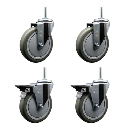 Service Caster 5 Inch Gray Polyurethane Wheel Swivel 34 Inch Threaded Stem Caster Set 2 Brakes SCC SCC-TS20S514-PPUB-34212-2-PLB-2